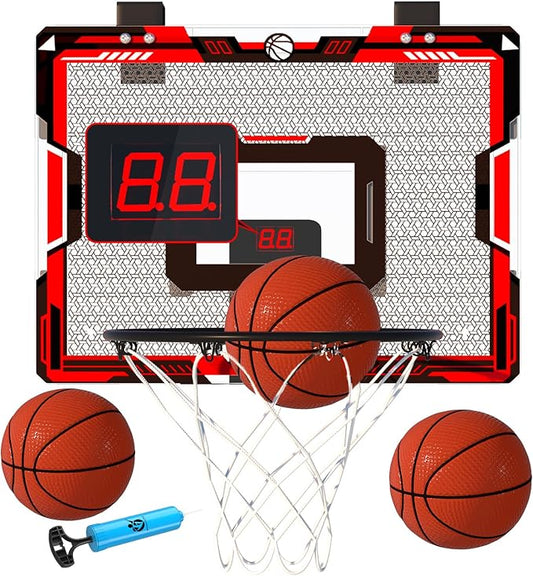 Indoor Basketball Hoop-Over The Door-Mini Basketball Hoop for Kids,Teens and Adults with Scoreboard & 3 Balls,Basketball Toys for 3 4 5 6 7 8 9 10 11 12 Year Old Boys