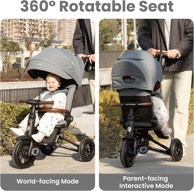 Baby Bike Stroller for Age 10 Months to 6 Years Old,8 in 1 Folding Toddler Bike Stroller with Removable Canopy & Guardrail Rotatable Seat -Tricycle for Toddlers Age 3-5 Boys & Girls Gift Trike