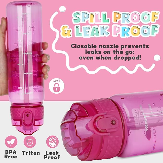 OLDLEY 17oz Kids Water Bottle for School - Motivational With Silicone Straw, Leak-Proof Tritan BPA-Free, Reusable for Girls Boys, Eggplant