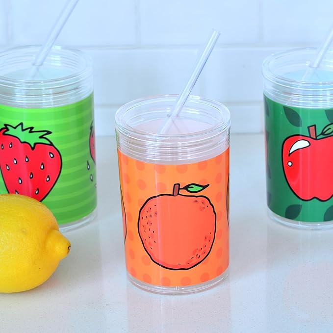 Youngever Kids Tritan Cup with Straws, Reusable 14 Ounce Toddler Cup with Lid and Straw, Unbreakable Kids Tritan Tumbler with Straw (Orange)