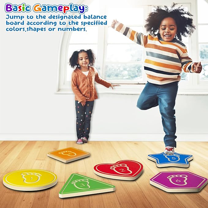 Wooden Balance Stepping Stones for Kids, Toddler Balance Beam Toy(Multi-Shape and Colored)