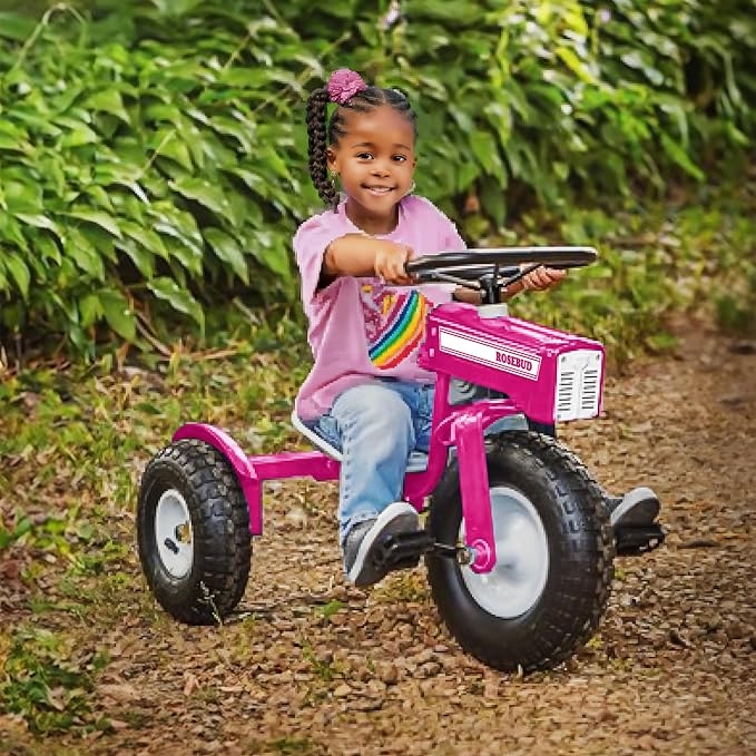 Tricam Kids 22 Inch Steel Ride On Tractor Tricycle, Toddler Bike for Ages 2-5, Pink