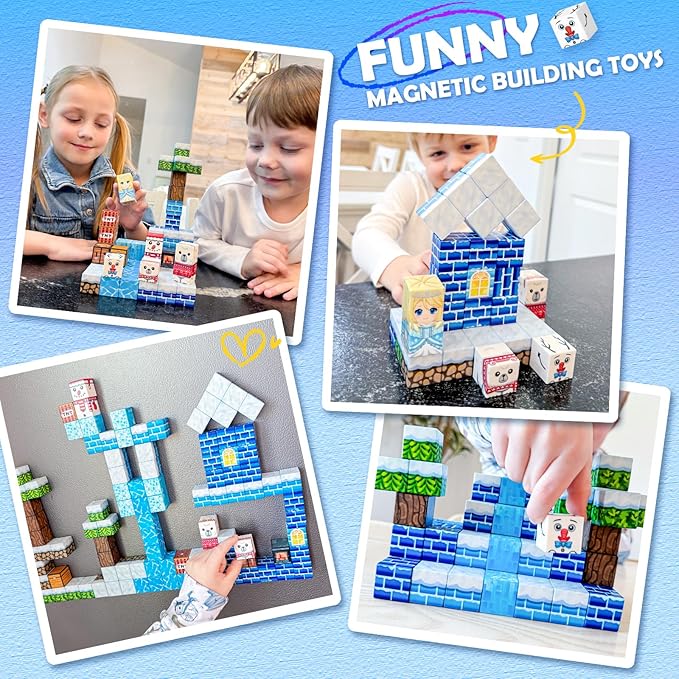 Soyee Magnetic Blocks Kids Toys - Build Mine Magnet World Set for Boys & Girls Ages 3-5 5-7 6-8 8-12 Building Sensory Toys 1'' Magnetic Cubes 3 4 5 6 7 8+ Year Old Girls Birthday Gifts