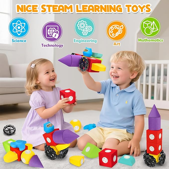 15 PCS Magnetic Foam Blocks, STEM Preschool Toys for Children, Magnetic Building Blocks for Toddlers, Kids Bath Toys and Montessori Sensory Toys, Birthday for Boys & Girls Age 3 4 5 6+