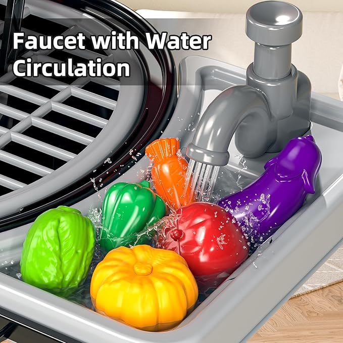 Kids BBQ Grill Playset for Kids Ages 4-8, Play Kitchen Toys with Smoke & Light for Boys Ages 3 4 5 6 7, 2-Layer Barbecue Toys Play Food Set, Indoor Outdoor Cooking Toy for Boys Girls 3-5