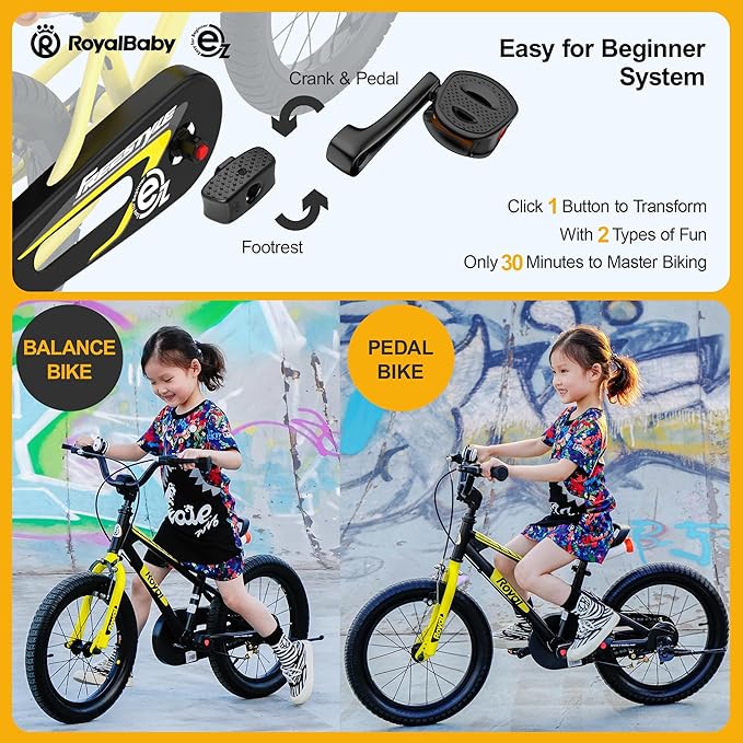 RoyalBaby Kids Bike EZ Freestyle Training Free Balance to Pedal Easy Learning Bicycle, 12-18 Inch for Toddlers to Big Kids