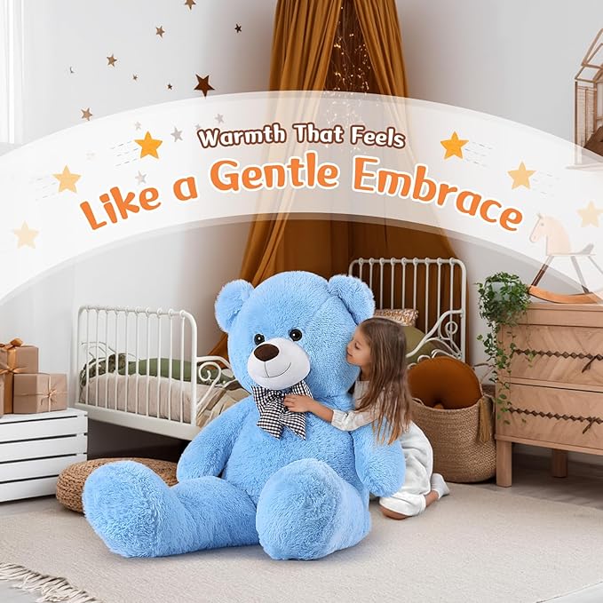 MorisMos Bow Tie Giant Teddy Bear 4 Feet, 47inch Stuffed Animal Big Teddy Bear Plush, Classic Girlfriend Boyfriend Gift on Birthday, Blue