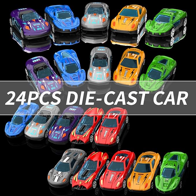 78-Inch Cars Trucks Toys for Toddler 1-3 2-4 3-5 4-7 Years Old Boys Kids, Transport Truck with 24Pcs Die-Cast Cars, Gifts for 3 4 5 6 Year Old Boys, Toddler Boy Toys Ages 3-5 4-7