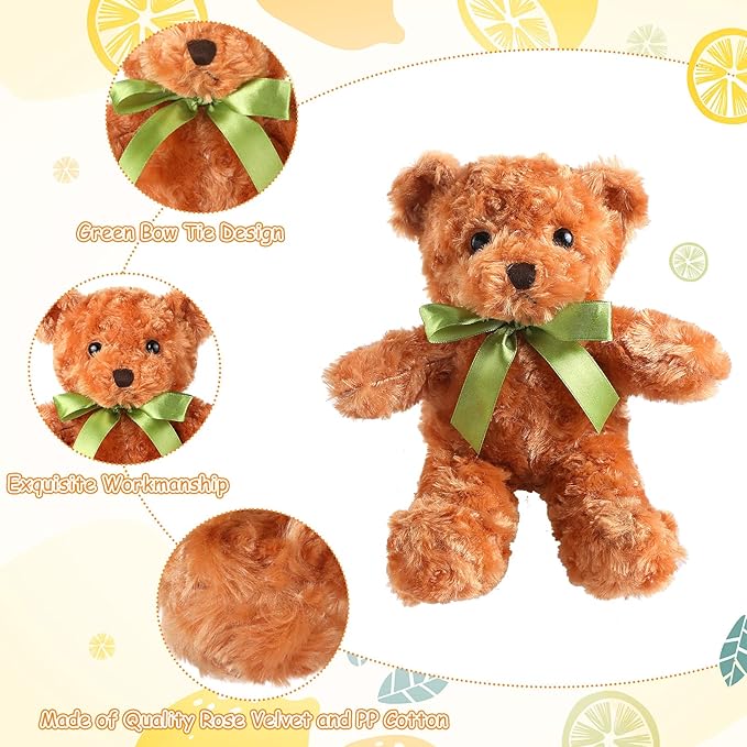 Hungdao 30 Pcs 10 Inch Plush Bears Bulk Stuffed Animals Cute Soft Toys Gifts with Ribbon White and Light Brown Shaggy Bears with Green Bow for Birthday Gift Baby Shower Wedding Decor