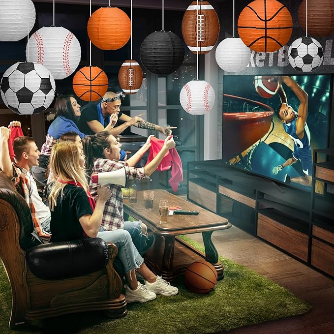 Bencailor 13 Pcs Sports Paper Lanterns Sport Themed Paper Soccer Baseball Football Basketball Lanterns for Indoor Outdoor Sport Themed Birthday Party Decoration(Simple)