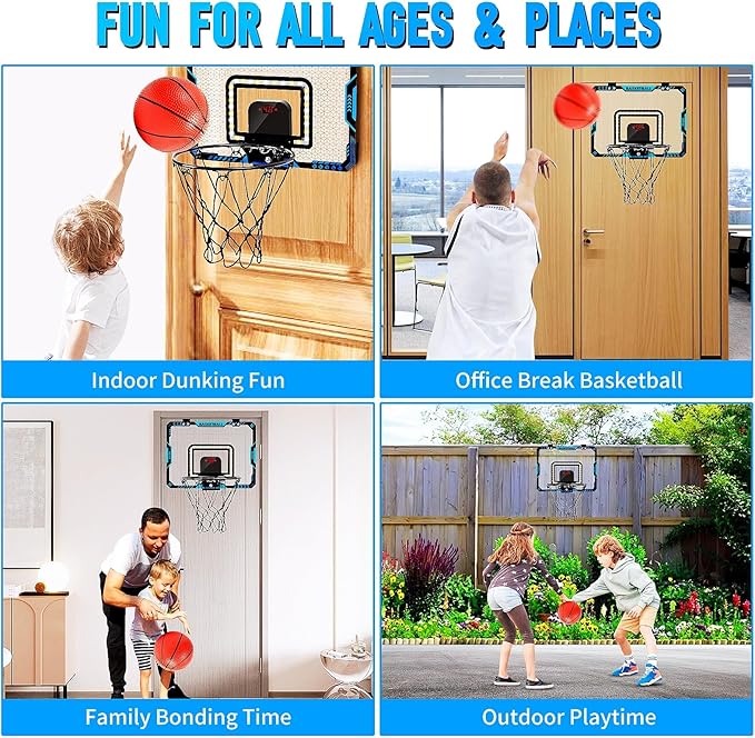BATURU Mini Basketball Hoop Indoor for Kids – Over The Door Basketball Hoop with LED Scoreboard, Lights, Sound – Sports Gifts Toys for Boys Ages 5-12