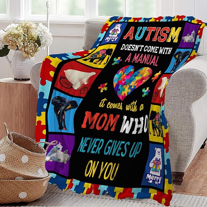 Autism Blanket Autism Awareness Throw Blankets Gifts for Girls Boys Kids Soft Cozy Fleece Plush for Couch Sofa Bed 60"x50"