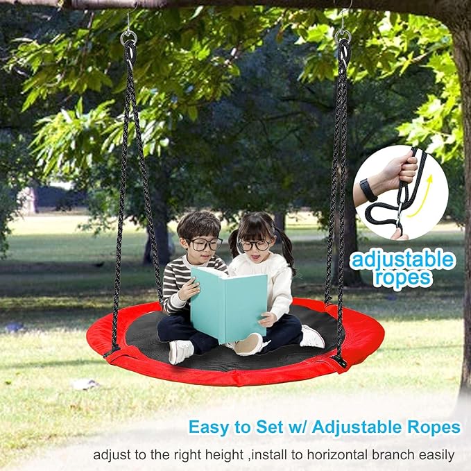 43 inch Saucer Tree Swing for Kids,Flying Round Swing Heavy Duty, Waterproof and All-Weather Resistant Textilene,Swivel,Adjustable Strong Ropes,Easy to Install,Outdoor Playground Backyard