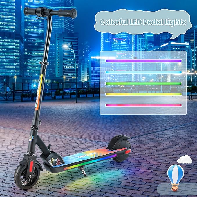 Caroma Electric Scooter for Kids Ages 6-14, 150W/180W Motor,10 MPH Max Speed & 7 Miles,Adjustable Height & Speed,Colorful Lights,LED Display,Foldable Kids Electric Scooter 132 Lbs Max Load