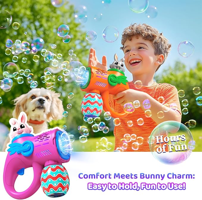 2 Rabbit Bubble Gun Toys - Light-Up Bunny Bubble Machine for Kids Toddlers with 10 Bubble Refill Packs, Fun Gifts for Kids Girls Boys Birthday Party Favors Summer Outdoor Play