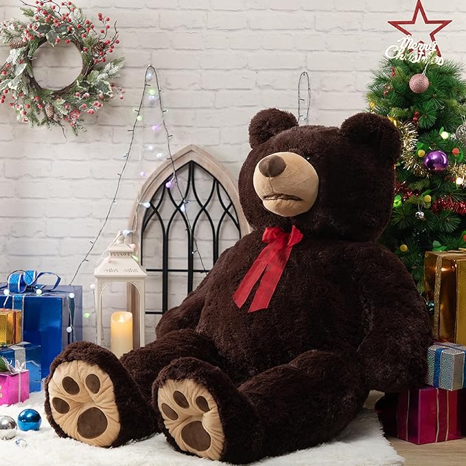 HollyHOME 5 ft Giant Teddy Bear Huge Teddy Bear with Embroidered Paw Big Plush Toy Gift for Girlfriend Kids 60 inches Chocolate Brown