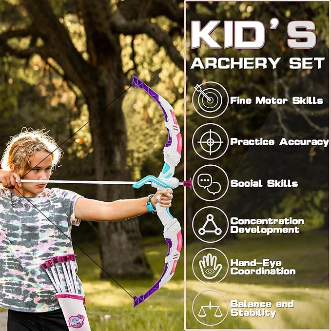 Bow and Arrow Set Girl Toys: 2 Pack LED Light Up Archery Set with 20 Suction Cup Arrows, Birthday Gift for Girls 5 6 7 8 9 10 11 12 Year Old, Outdoor Activities Toys Essentials for Kids Age 4-8 8-12