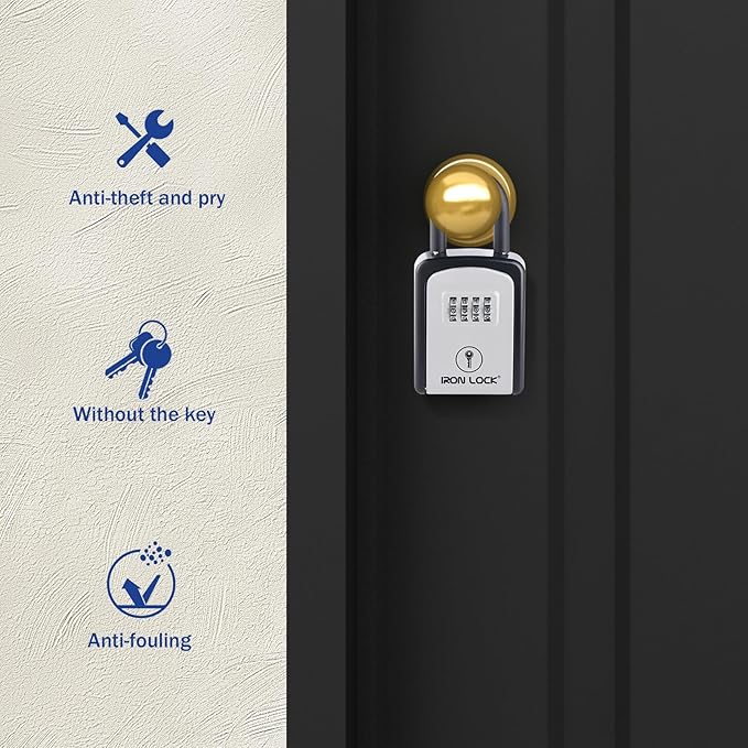 Iron Lock® Portable Key Lock Box with Removable U-Shackle Indoor Outdoor Waterproof 4 Digit Combination Resettable Code with A B Switch Key Lockbox for Outside Spare Keys for Realtors (Small, Grey)
