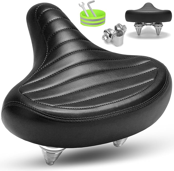Wide Bike Seat for Men Women Comfort, Large Soft Padded Bicycle Seat Cushion, Oversized Comfortable Replacement Saddle for City & Mountain Bicycle, Beach Cruiser, Ebike, Scooter, Stationary Bike