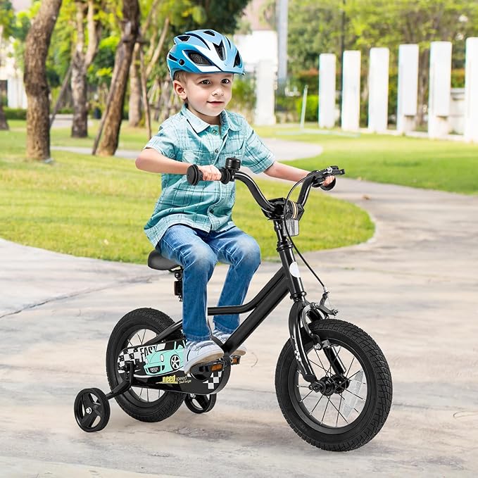 BABY JOY Kids Bike, 12 14 16 18 Inches Car Pattern Sporty Bicycle w/Removable Training Wheels, Hand & Coaster Brakes, Adjustable Seat & Handlebar, Girls Boys Bike