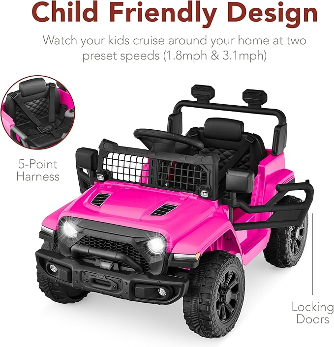 Best Choice Products 6V Kids Ride On Toy, Mini Truck, Electric Play Car w/Parent Remote Control, 4-Wheel Suspension, LED Lights, 2 Speeds, Functional Horn, 3.1MPH Max Speed - Hot Pink