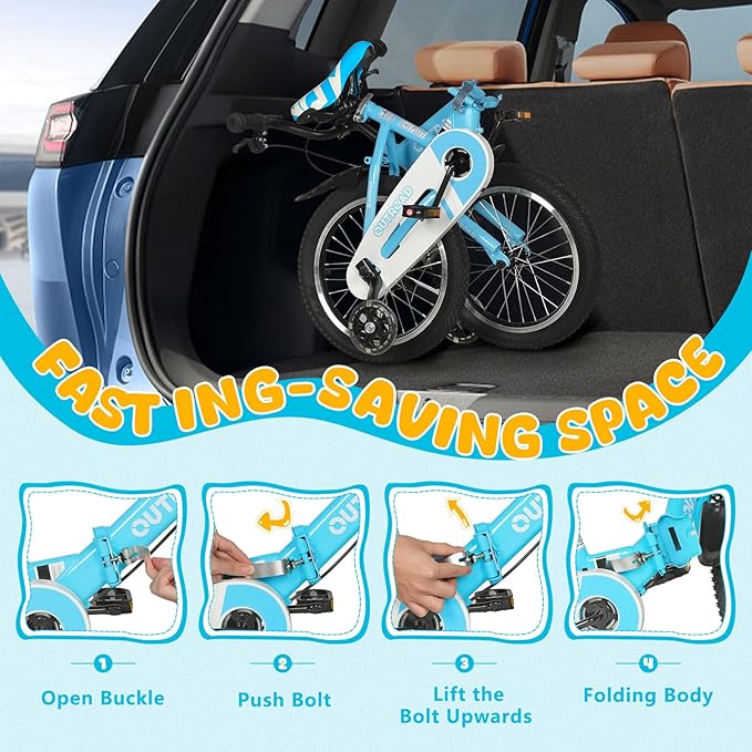 14/16/18 Inch Folding Kids Bike with Training Wheels, Gifts for Boy&Girl Age 3-9 yrs, Toddler Bike with Dual Brakes for Beginners, Multi-Color