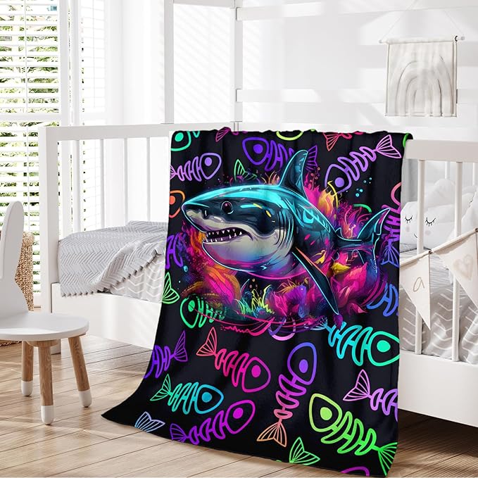 Shark Blanket Boys Blanket for Kids Teens Gift for Son Grandson, Soft Cozy Fuzzy Warm 60 x 50 Inches Flannel Throw for Chair Sofa Room Decor Travel