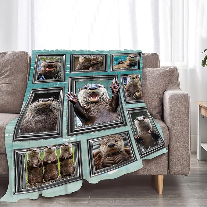 Otter Blanket Fleece Soft Warm Plush Sea Otter Throw Blanket Lightweight Plush Fuzzy Cozy Blankets for Lover Kids Adult Suitable for Couch Sofa Bed 60"X50"