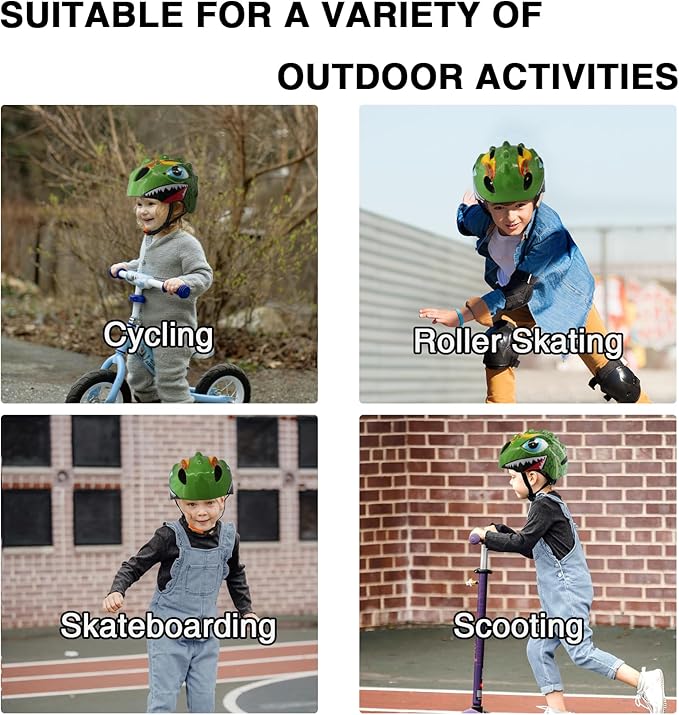 Toddler Helmet Kids Bike Helmet for 2 3 4 5 6 7 8 Years Old Girls with 3D Dinosaur Design Protective Gear Set and Safety Certified, Toddler Bike Cycling Skating Skateboard Scooter Helmet