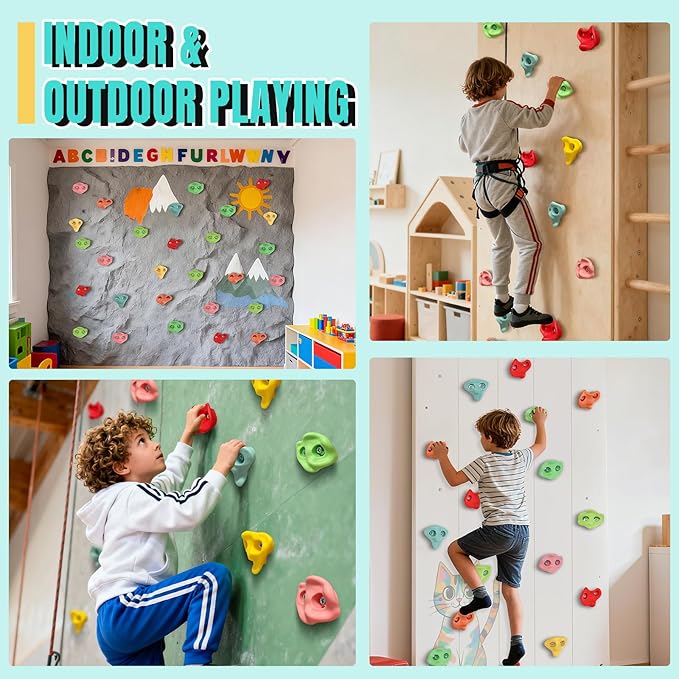 30 PCS Rock Climbing Holds for Kids, Extra Large Climbing Rock Wall Grips, Adult Rock Wall Holds Rock Wall Climbing Kit with Hardware for Indoor and Outdoor Climbing Wall Holds（Pastel Color）
