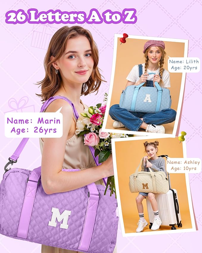 Duffel Bag, Girls Gift Bag Teens, Initial Travel Duffel Bag, Personalized Weekender Bag, Monogram Overnight Bag Gift for Grandmother,Tween Girls Gifts Daughter Gifts Niece Gifts, Mothers Gifts