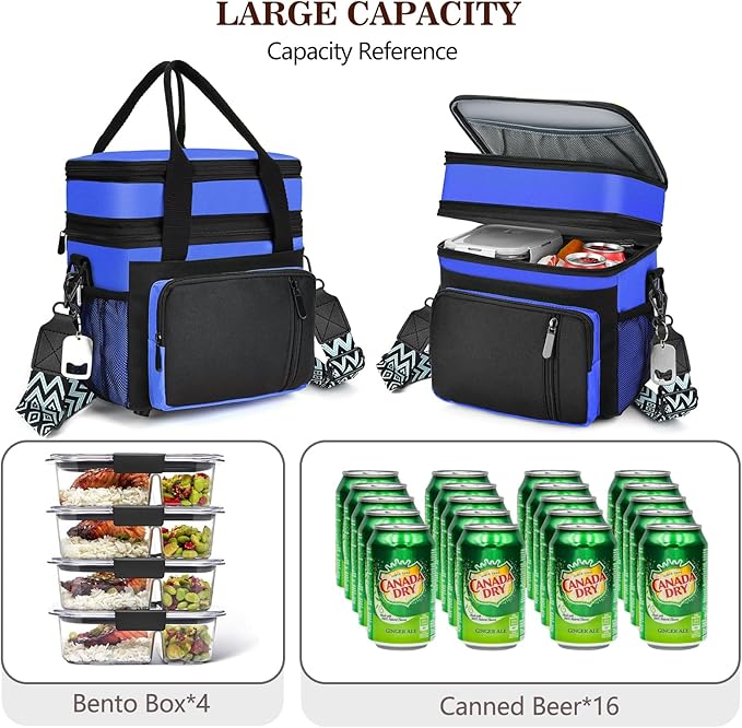 LOKASS Lunch Box for Women/Men-16L-Insulated Lunch Bag, Expandable Double-layer Leakproof Cooler Bag with Upgrade Adjustable Shoulder Strap Ideal for Work/Travel/Picnics（Sapphire Blue）