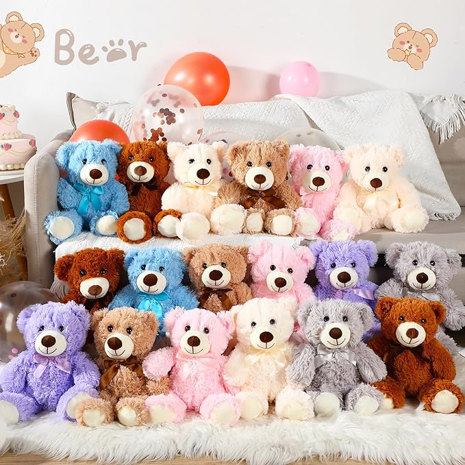 Zhanmai 18 Pcs 14 Inch Bears Stuffed Animal Bulk Gifts for Christmas Plush Bear Toys for Birthday Baby Shower Party Favor(Mixed Colors)