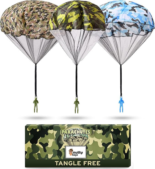 nutty toys Army Parachute Toys for Kids - Tangle Free Outdoor Flying Paratroopers, Top Indoor & Outside, 3 4 5 6 7 8 9 10 11 12 Year Old, Best Christmas Stocking Stuffers Ideas 2025, Unique Boy Gifts