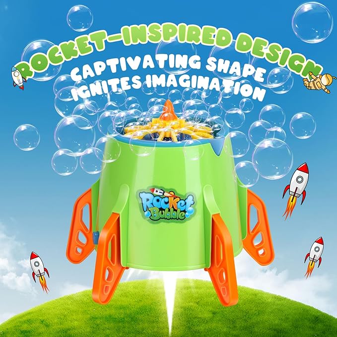 Bubble Machine Rocket with Bubble Solution, Boy Toys Age -3, Automatic Bubble Blower, Bubble Maker for Toddlers Kids Outdoor Indoor, Gifts for 3 4 5 6 7 8 Year Old Boys Girls