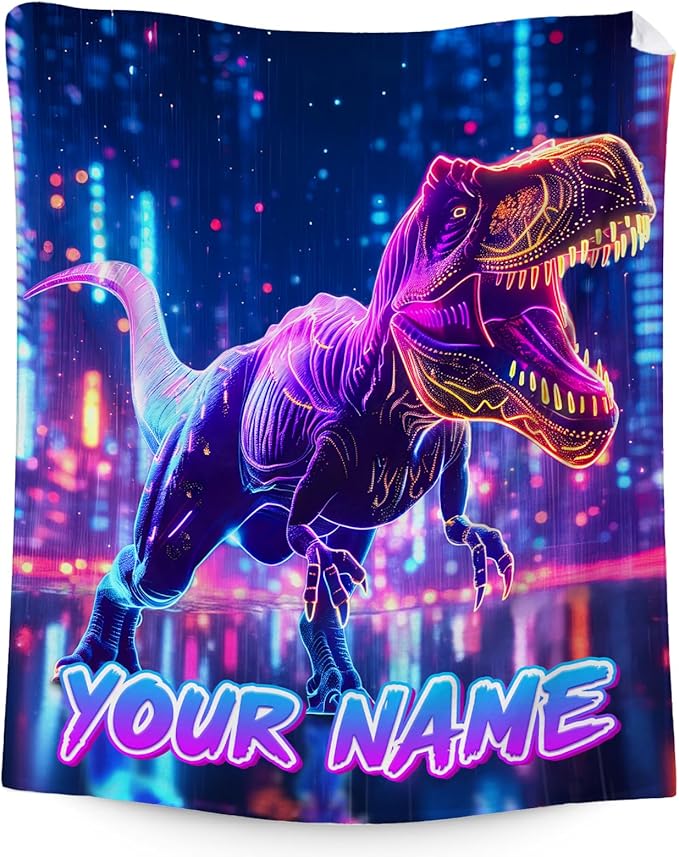 Custom Dinosaur Blankets Gifts for Boys - Teens Adult Fuzzy Dino Throw Blanket for Room, Work