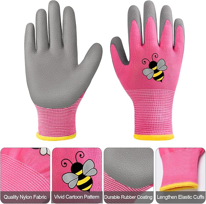 12 Pairs Kids Gardening Gloves Children Yard Work Glove Rubber Coated Garden Gloves for Girls Boys Toddlers Youth Outdoor (Medium (Age 6-8))