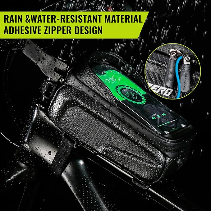 Waterproof Bike Bag Phone Front Frame Bag, Bicycle Accessories Pouch, EVA Bike Phone Holder Top Tube Bag Handlebar Bags, with 2 Reflective Tapes, Compatible Phones Under 7''