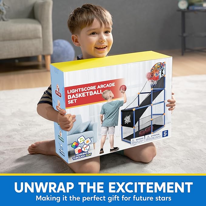 JOYIN Sports Toy LED Lightscore Arcade Basketball Game Set for Kids Ages 3–12– Includes Electronic Scoreboard, Cheer Sound Effects, 4 Balls & Hoop | Indoor/Outdoor for Kids | Easy to Assemble