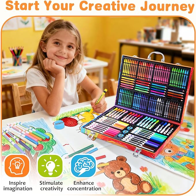 158 Pcs Art Supplies for Kids Ages 4-8, 6-8, Deluxe Art Kit Crafts Drawing Painting Set with Crayons, Colored Pencils, Markers - Christmas Gift for 4 5 6 7 8 9 10 11 12 Year old Toddlers Girls Boys