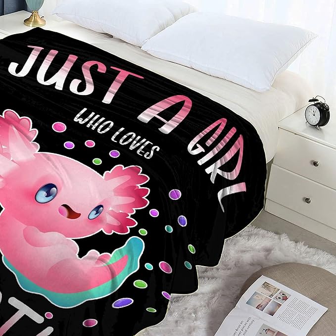 Just Girl Loves Axolotls Blanket Soft Blankets and Throws Flannel Cozy Lightweight Quilt Gift Perfect for Bed Sofa Couch-120 x90 Extra Large for Family