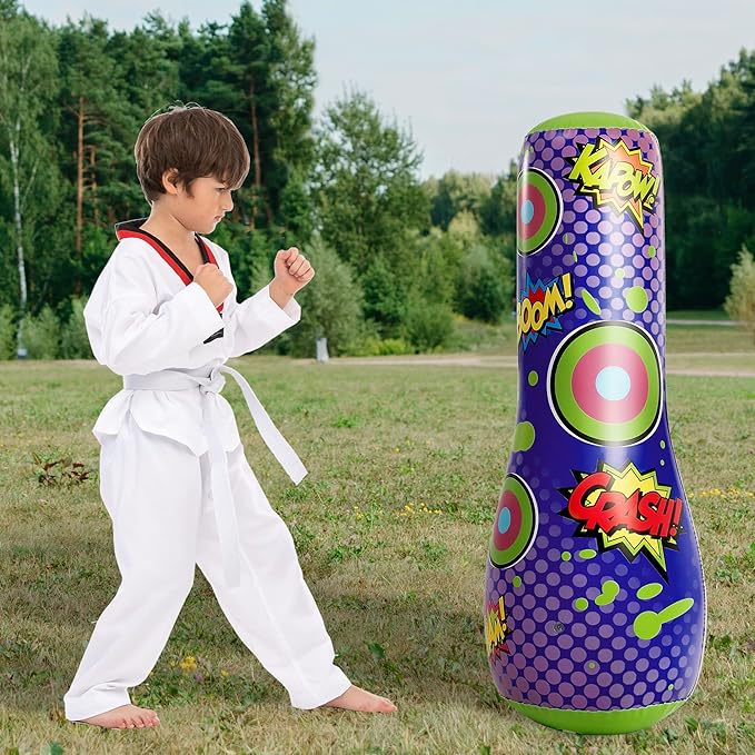 2 Pack Inflatable Bopper, 47 Inches Kids Punching Bag with Bounce-Back Action, Inflatable Punching Bag for Kids Presents
