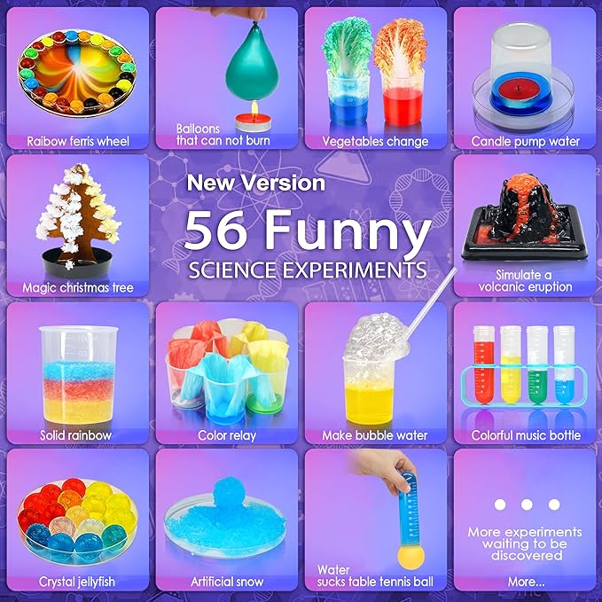 Educational Science Kit for Kids - 56 Science Lab Experiments with Lab Coat Scientist Costume, Science Kits for Kids Age 6-8-10-12, 70+ PCS DIY Stem Projects, Educational Toys for Girls Boys