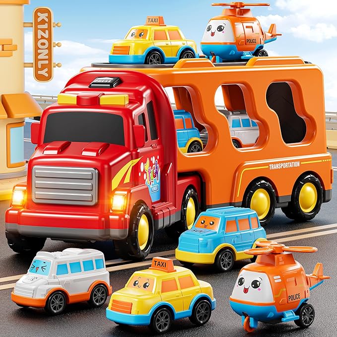 Trucks for Toddlers 3-4 Years, Toys for 3 4 5 6 7 Years Old Boy, 5 in 1 Carrier Transport Truck Vehicle Toy Set with Sound and Light, Christmas Birthday Gift for Kids 3 4 5 6 Years Old