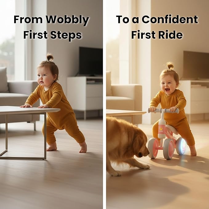 BEKILOLE Baby Balance Bike for 1 Year Old Girl Gifts, 12-24 Month Toddler Balance Bike, 4 Silent Wheels Pre-School First Ride On Toys, 1st Birthday Gifts