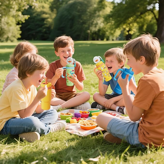 Insulated Whale Fountain Cup, 24 oz Stainless Steel Travel Mug with Handle, Leak-Proof Straw Cup, 2025 model - Washable. Suitable for children, teenagers and adults (Green dinosaur)