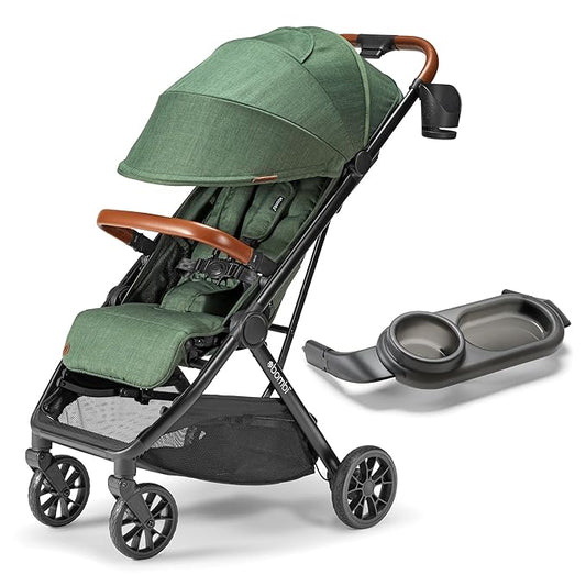Bombi Bēbee V2 Eco-Friendly Lightweight Stroller with Snack Tray Bundle - One-Hand Fold, Vegan Leather, All-Terrain, Dishwasher Safe Tray