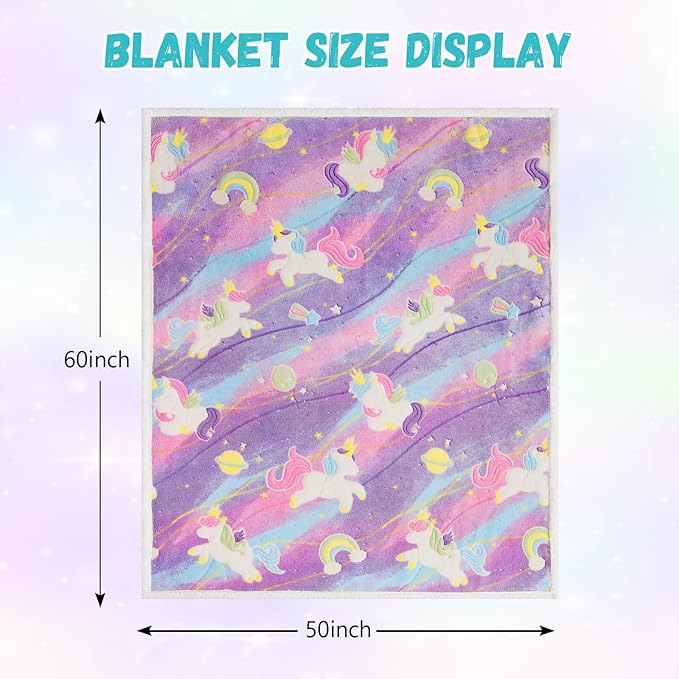 Glow in The Dark Unicorns Blanket,Unicorns Gifts Toys for Girls, Christmas Birthday Presents Decor for Kids Age 3-14 Year Old Daughter Teen Child Toddler Soft Sherpa Blanket Fleece Throw 50"x60"