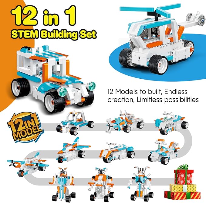 12in1 Technique Car Building Blocks Set, Remote & APP Control Robot/Car/Plane/Jeep/Motorcycle/Fighter, Stem Kits for Kids Age 8-10, Engineering Building Toys, Birthday Xmas Gifts for Boys Girls 8-12