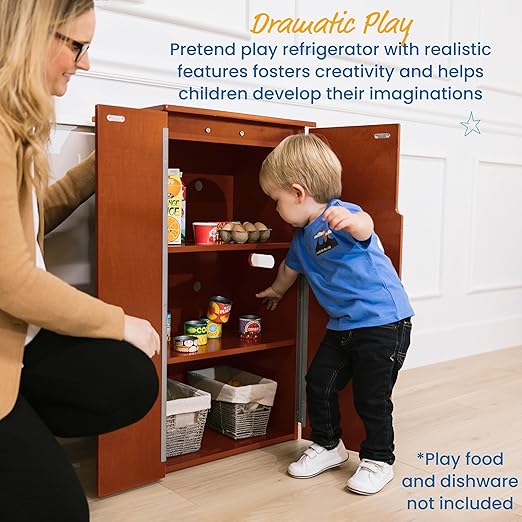ECR4Kids Play Kitchen Refrigerator, Wooden Playset, Dark Walnut